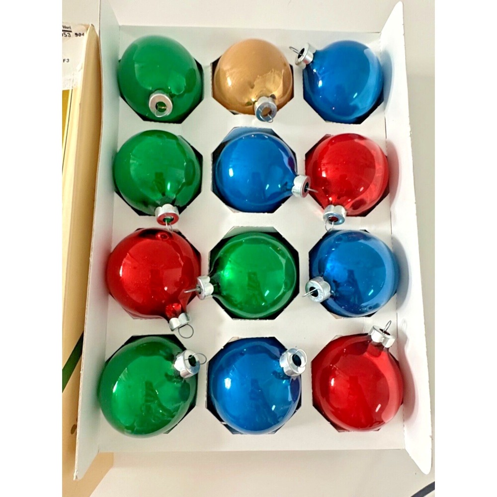 VTG Pyramid Glass Ball Christmas Ornament Set 12 Shiny Multicolor Made USA